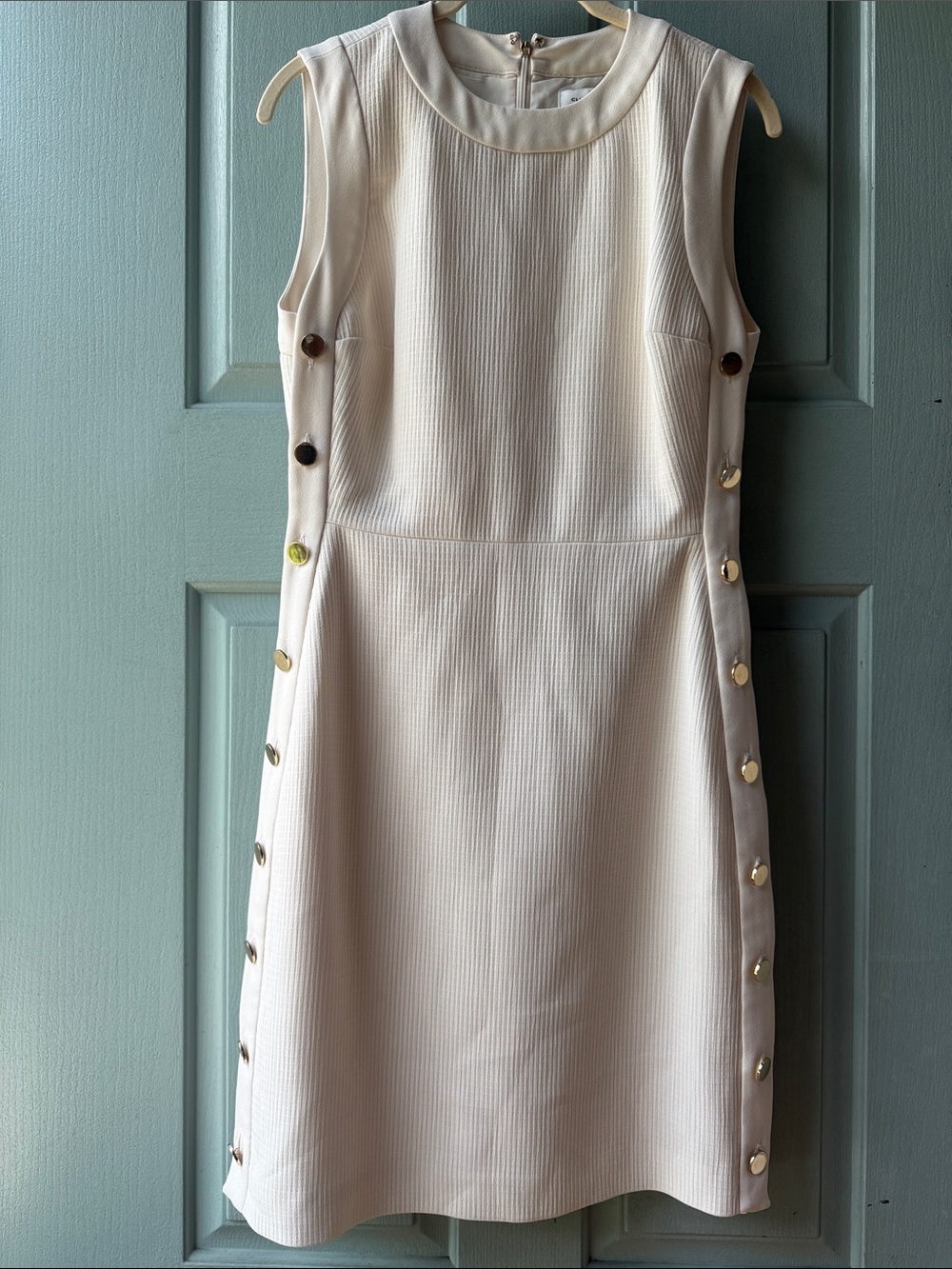 Club Monaco Cream Sleeveless Shift Dress with Gold Buttons